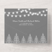 Bomen en licht grijs winterhuwelijk all in one uitnodiging (Achterkant)