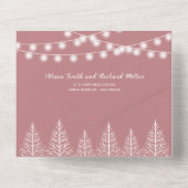 Bomen en licht stoffige rozen winterbruiloft all in one uitnodiging (Achterkant)
