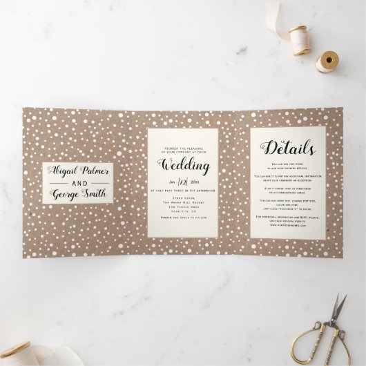 Bomen en lichten kraftpapier voor de winterbruilof drieluik uitnodiging (Binnen)