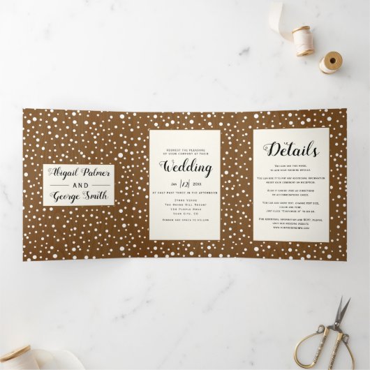 Bomen en lichten rustiek bruin hout winter bruilof drieluik uitnodiging (Binnen)