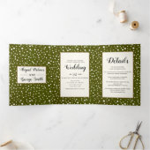 Bomen en lichten rustiek groen hout winter bruilof drieluik uitnodiging (Binnen)