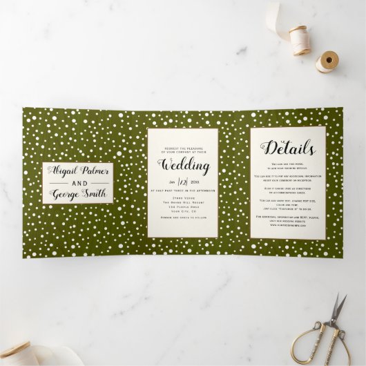 Bomen en lichten rustiek groen hout winter bruilof drieluik uitnodiging (Binnen)