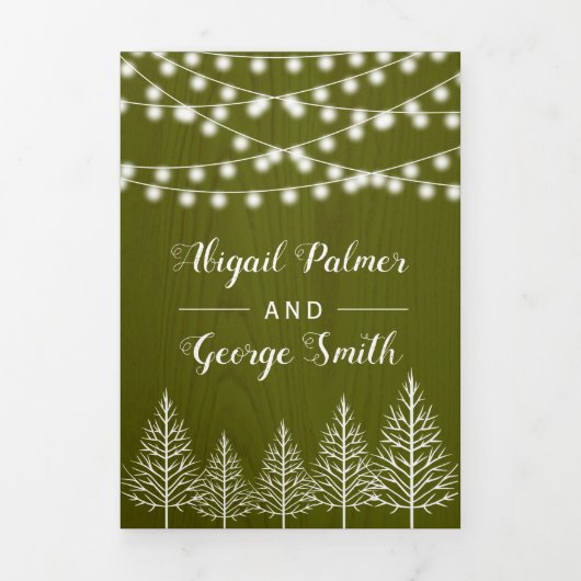 Bomen en lichten rustiek groen hout winter bruilof drieluik uitnodiging (Cover)