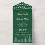 Bomen en lichten verschijnen groen winterhuwelijk all in one uitnodiging (Binnen)