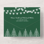 Bomen en lichten verschijnen groen winterhuwelijk all in one uitnodiging (Achterkant)