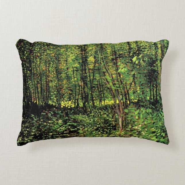 Bomen en ondergroei door Vincent van Gogh Accent Kussen (Voorkant)