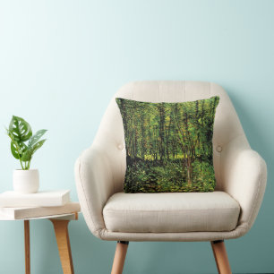 Bomen en ondergroei door Vincent van Gogh Kussen