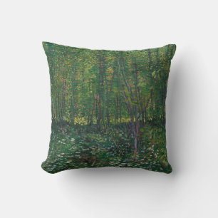 Bomen en ondergroei door Vincent Van Gogh  Kussen