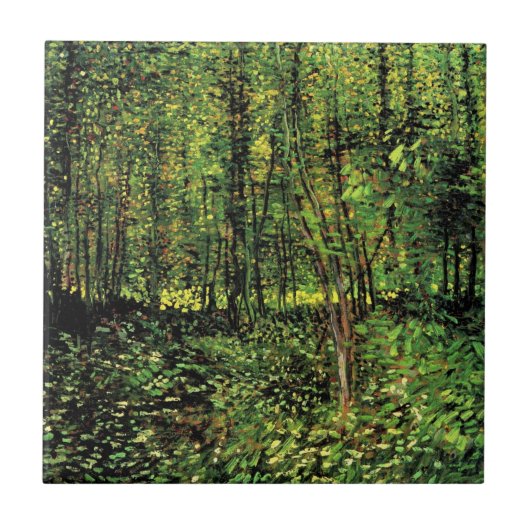 Bomen en ondergroei door Vincent van Gogh Tegeltje (Voorkant)
