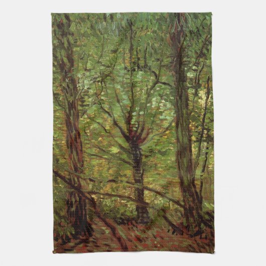 Bomen en ondergroei door Vincent van Gogh Theedoek (Verticaal)
