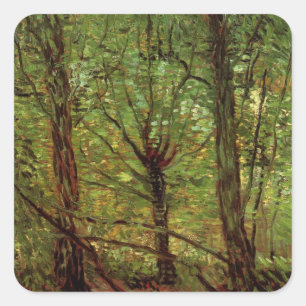 Bomen en ondergroei door Vincent van Gogh Vierkante Sticker