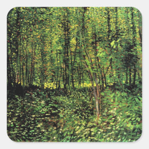 Bomen en ondergroei door Vincent van Gogh Vierkante Sticker