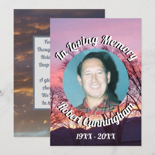 Bomen en roze Paarse Sunset Photo Loving Memory Kaart (Voorkant / Achterkant)