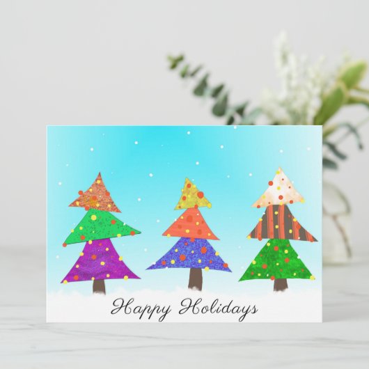 Bomen en sneeuw feestdagenkaart (Staand voorkant)