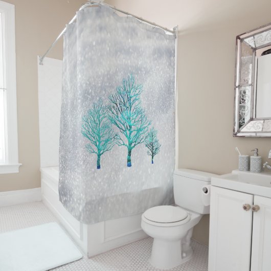 Bomen en sneeuwkristallen douchegordijn (In situ)