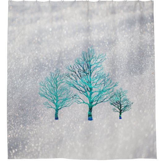 Bomen en sneeuwkristallen douchegordijn (Voorkant)
