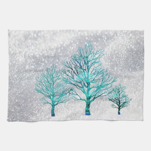Bomen en sneeuwkristallen theedoek (Horizontaal)