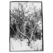 Bomen en sneeuwscène, zwart en wit medium cadeauzakje (Voorkant)