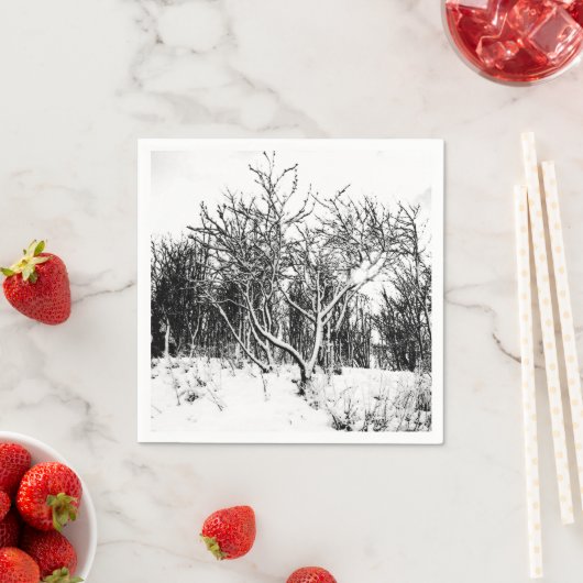 Bomen en sneeuwscène, zwart en wit servetten (Insitu)