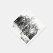 Bomen en sneeuwscène, zwart en wit servetten (Hoek)