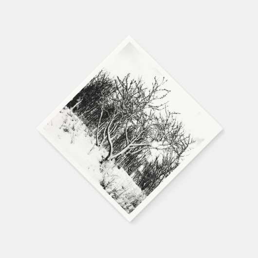 Bomen en sneeuwscène, zwart en wit servetten (Hoek)
