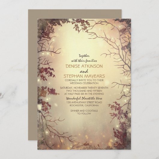 Bomen en String Lights Rustieke bruiloft uitnodigi Kaart (Voorkant / Achterkant)