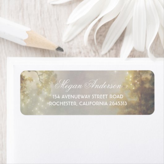 Bomen en String Lights Rustieke dromerige bruiloft Etiket (Insitu)