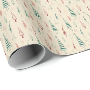 Bomen en versieringen Retro Kerstmis Cadeaupapier