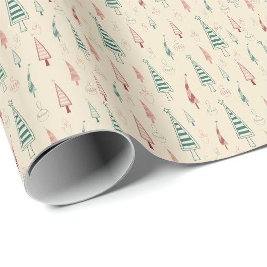 Bomen en versieringen Retro Kerstmis Cadeaupapier (Rol Hoek)