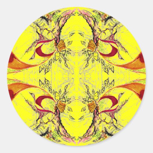 Bomen en vogelfantasie ronde sticker (Voorkant)