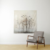 Bomen en Vogels Abstract Canvas Wandkleed (In situ)