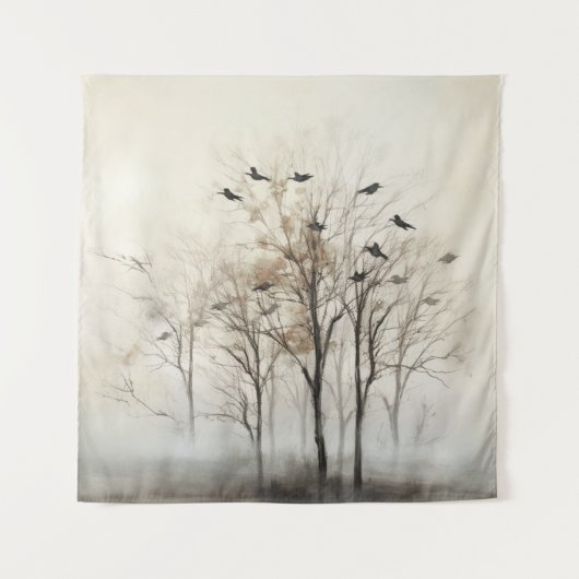 Bomen en Vogels Abstract Canvas Wandkleed (Voorkant)