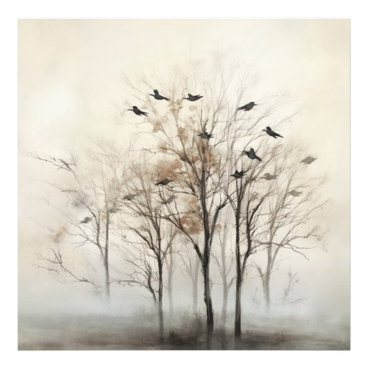 Bomen en Vogels Abstract Canvas Wandkunst Foto Afdruk (Voorkant)