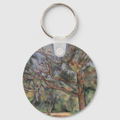 Bomen en Weg, Postimpressionistisch Landschap Sleutelhanger (Achterkant)