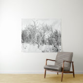Bomen en wintersneeuw, zwart en wit wandkleed (In Situ (horizontaal))