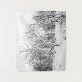 Bomen en wintersneeuw, zwart en wit wandkleed (Voorkant)