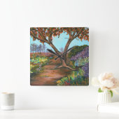 Bomen, geblazen en bloesems Acryl Vierkante Klok (Huis)