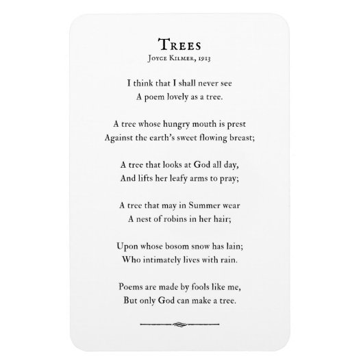 Bomen Gedicht van Kilmer, inspirerend poëzie citaa Magneet (Verticaal)