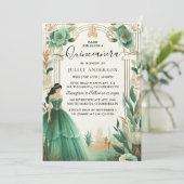 Bomen Goud Munt Glam Smaragdgroene Quinceanera Kaart (Staand voorkant)