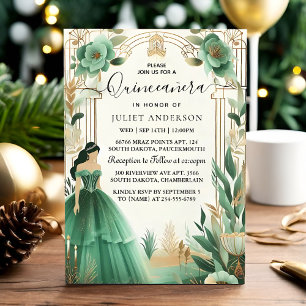 Bomen Goud Munt Glam Smaragdgroene Quinceanera Kaart