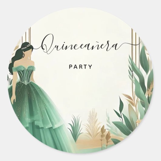 Bomen Gouden Munt Glam Emerald Green Quinceanera Ronde Sticker (Voorkant)