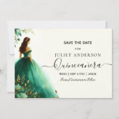 Bomen Gouden Munt Glam Emerald Green Quinceanera Save The Date (Voorkant)
