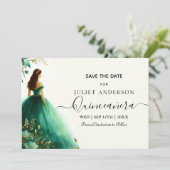 Bomen Gouden Munt Glam Emerald Green Quinceanera Save The Date (Staand voorkant)