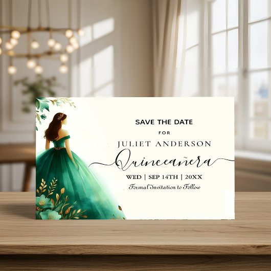 Bomen Gouden Munt Glam Emerald Green Quinceanera Save The Date