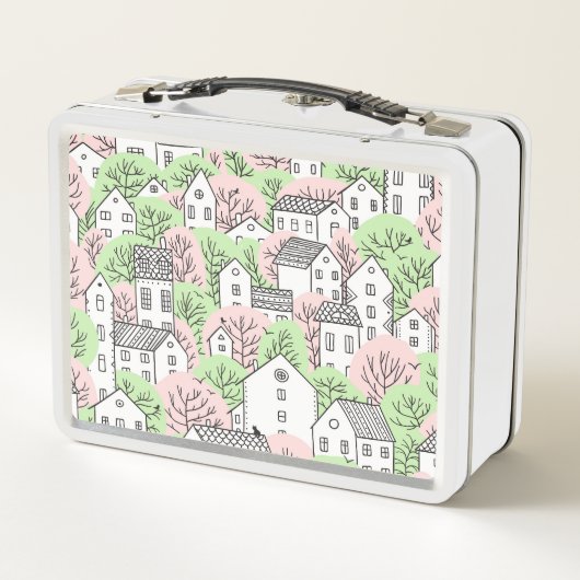 Bomen, huizen, het landschap van de lentestad (Achterkant)