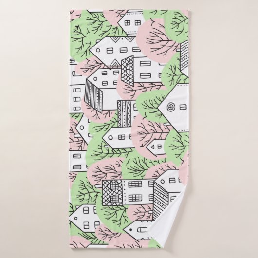 Bomen, huizen, het landschap van de lentestad badhanddoek (Badhanddoek)