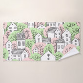Bomen, huizen, het landschap van de lentestad badhanddoek (Badhanddoek)