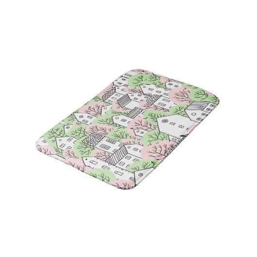 Bomen, huizen, het landschap van de lentestad badmat (Gekanteld)