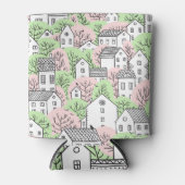 Bomen, huizen, het landschap van de lentestad blikjeskoeler (Voorkant)