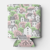 Bomen, huizen, het landschap van de lentestad blikjeskoeler (Achterkant)